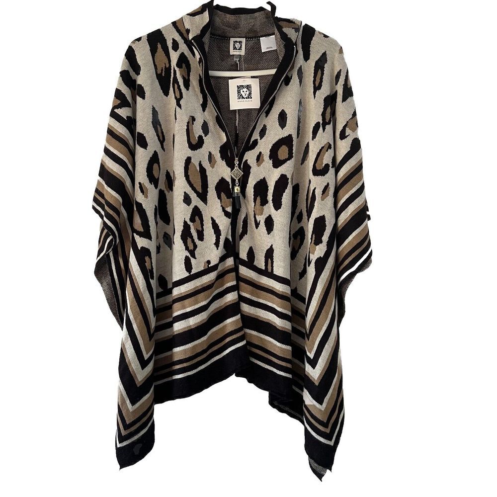 Anne Klein Sweater Size‎ S Poncho Cardigan Cape Animal Print  Cheetah